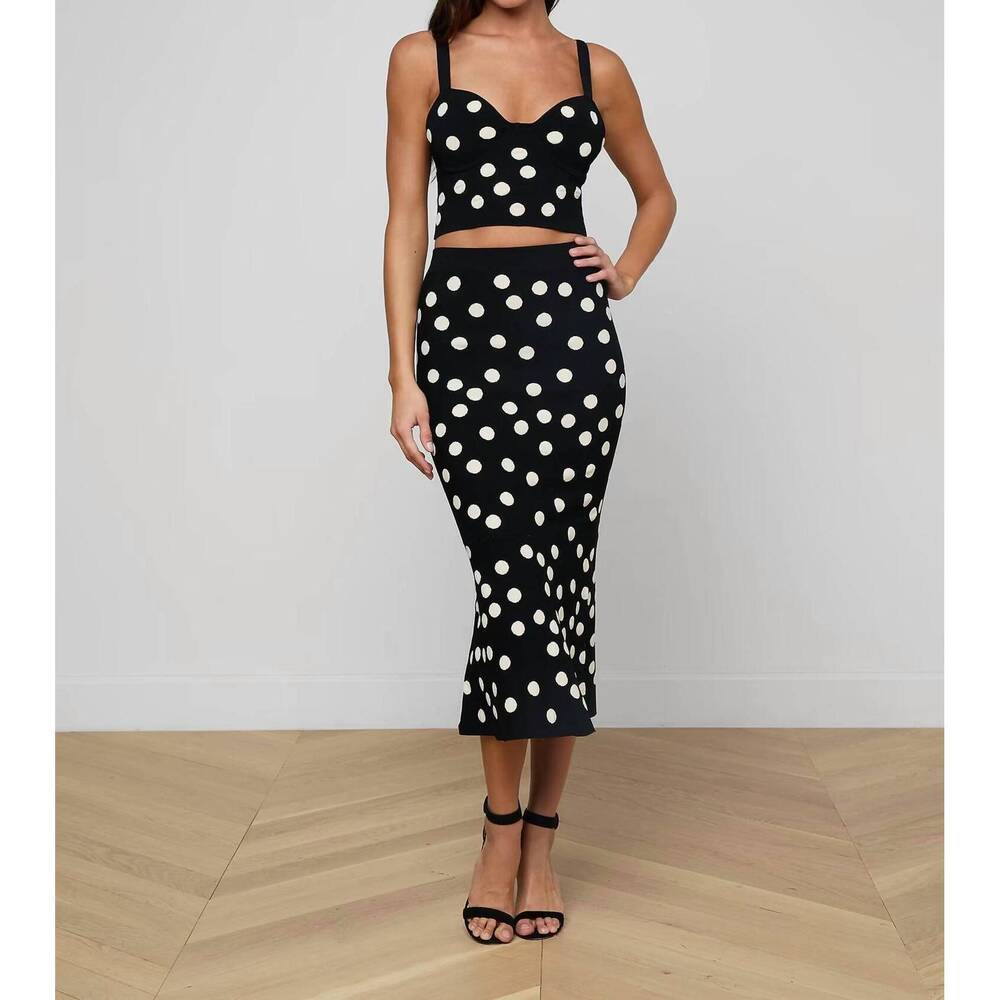 NEW L'AGENCE mae polka dot skirt in black - Picture 3 of 3